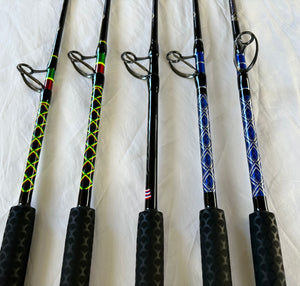 50 class Deep Drop #2 and #4 Butts 4 and 3 FUJI Guide Hybrid Flex Series 50-130 stubbie Rods with Swivel Tips and Roller Tips